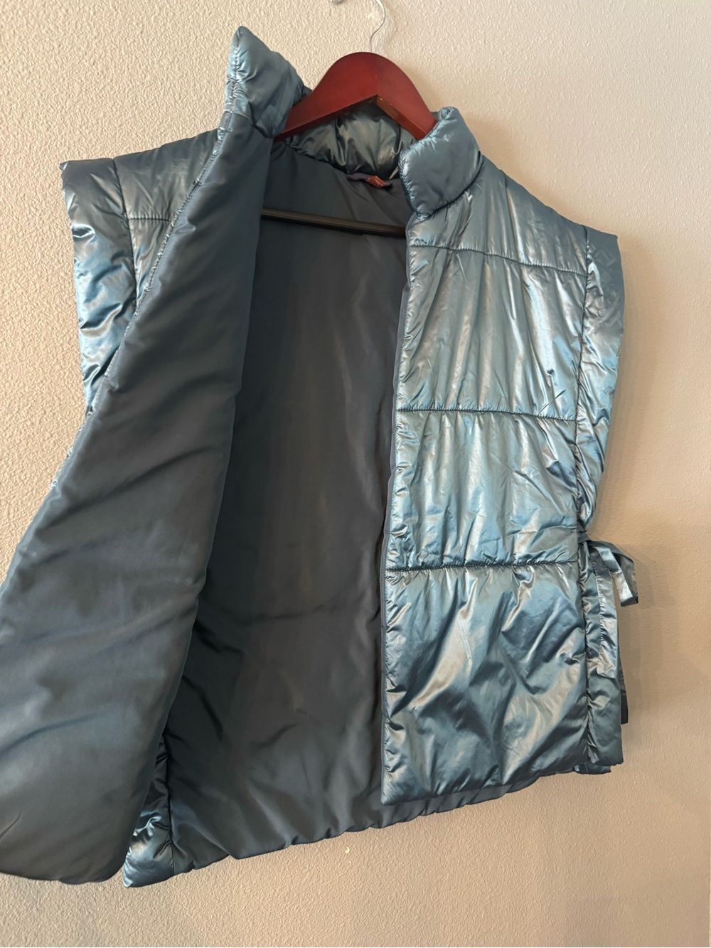 Pilcro Teal Blue Quilted Vest Side Tie Detail